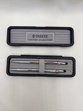 Vintage Parker Buick Emblem Logo Silver Pen And Pencil Set